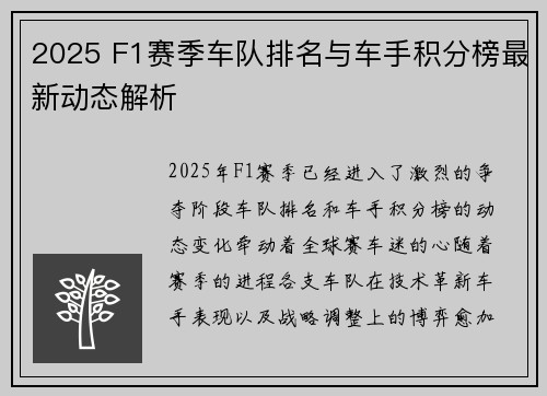 2025 F1赛季车队排名与车手积分榜最新动态解析